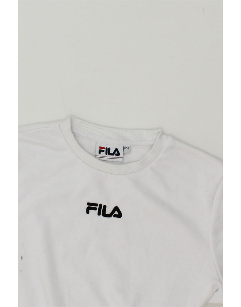 FILA Girls Graphic Sweatshirt Jumper 5-6 Years 2XS White Cotton Vintage Fila and Second-Hand Fila from Messina Hembry 