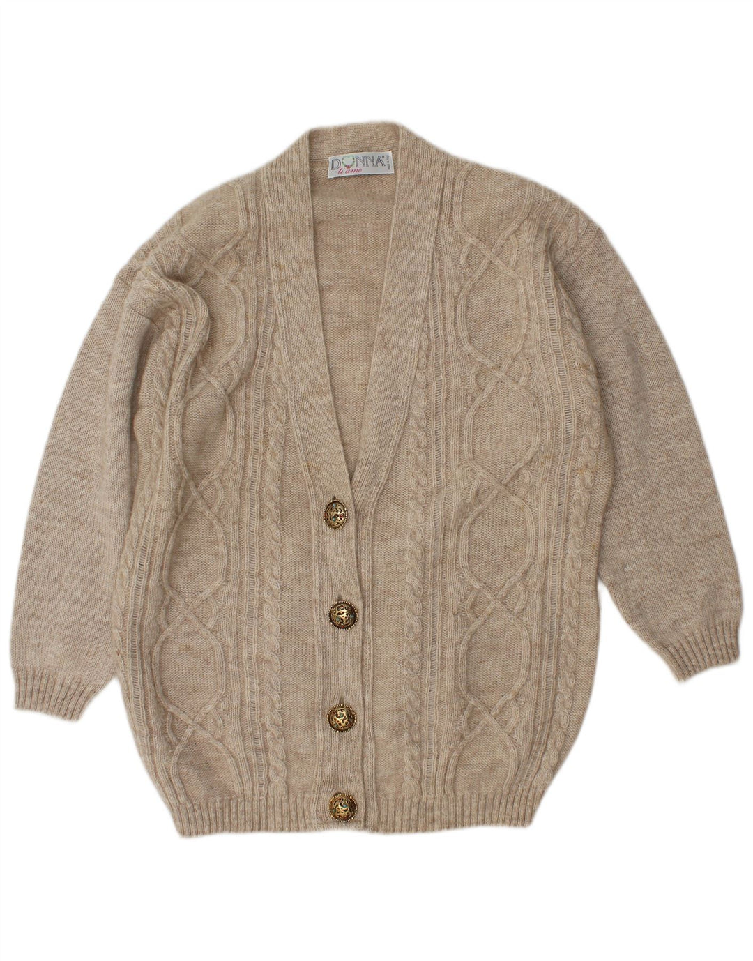 Vintage Womens Oversized Cardigan Sweater UK 14 Medium Beige Wool