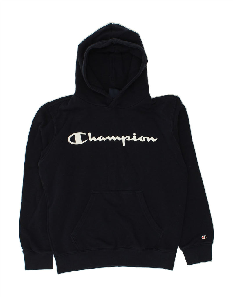 CHAMPION Womens Graphic Hoodie Jumper UK 10 Small Navy Blue Cotton | Vintage Champion | Thrift | Second-Hand Champion | Used Clothing | Messina Hembry 