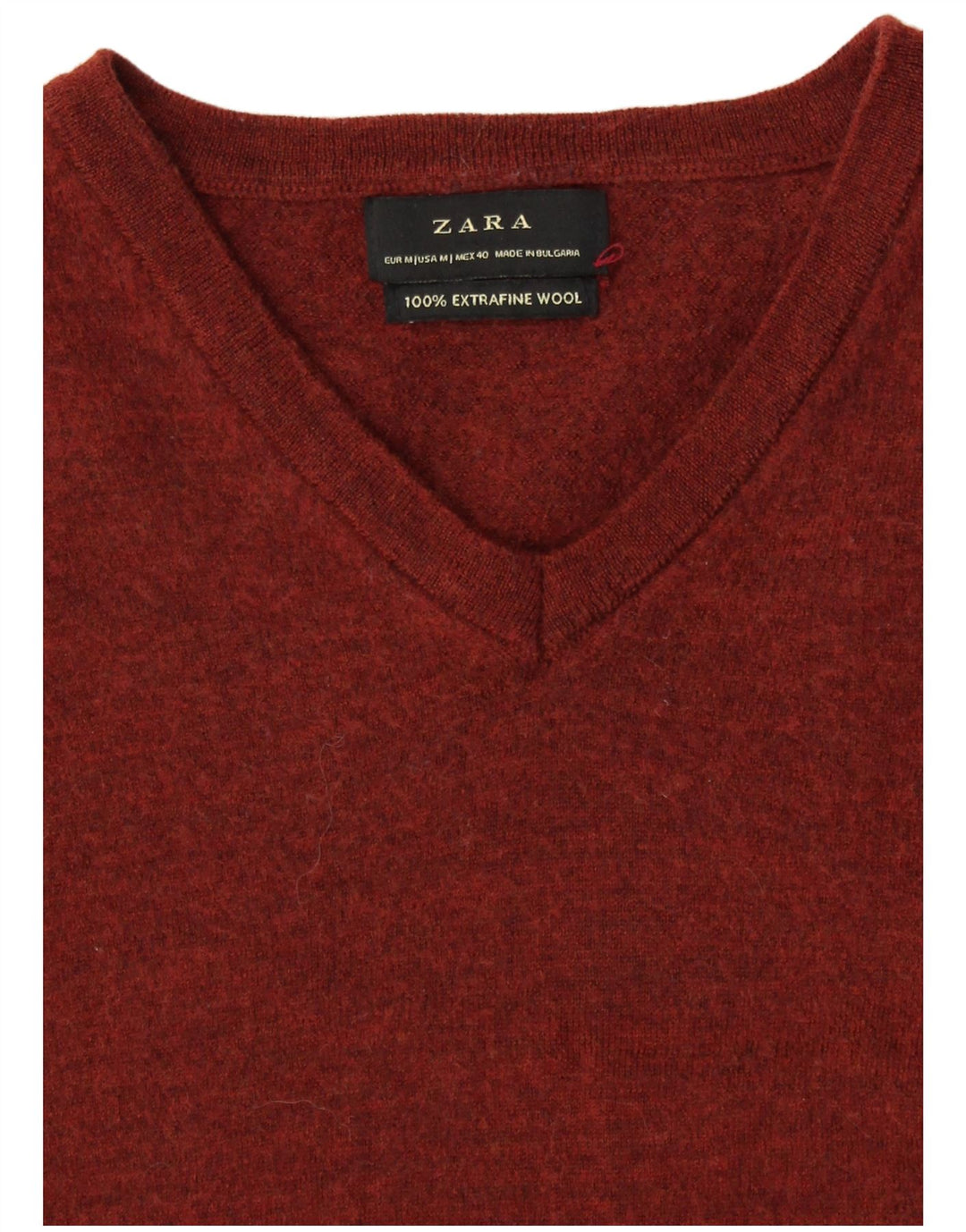 ZARA Womens Crop V-Neck Jumper Sweater UK 12 Medium Brown Wool
