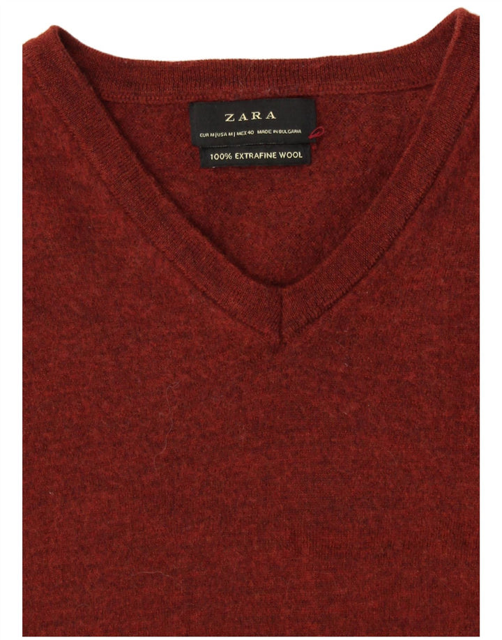 ZARA Womens Crop V-Neck Jumper Sweater UK 12 Medium Brown Wool