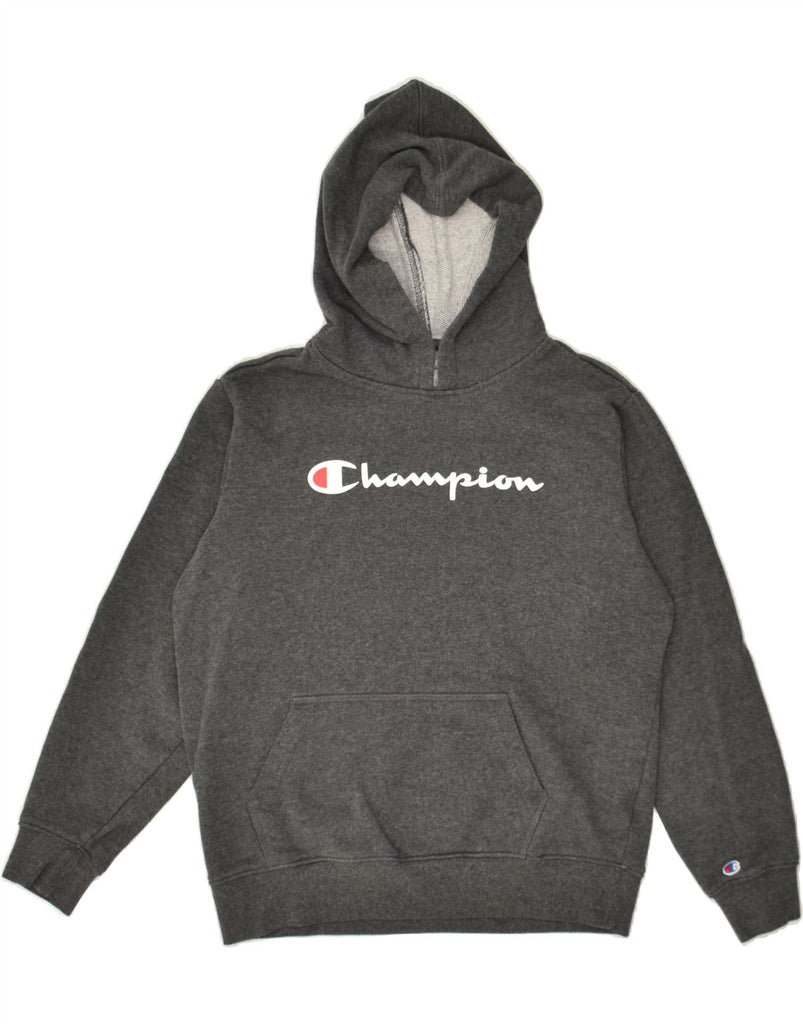 CHAMPION Boys Graphic Hoodie Jumper 11-12 Years Large Grey Cotton | Vintage Champion | Thrift | Second-Hand Champion | Used Clothing | Messina Hembry 