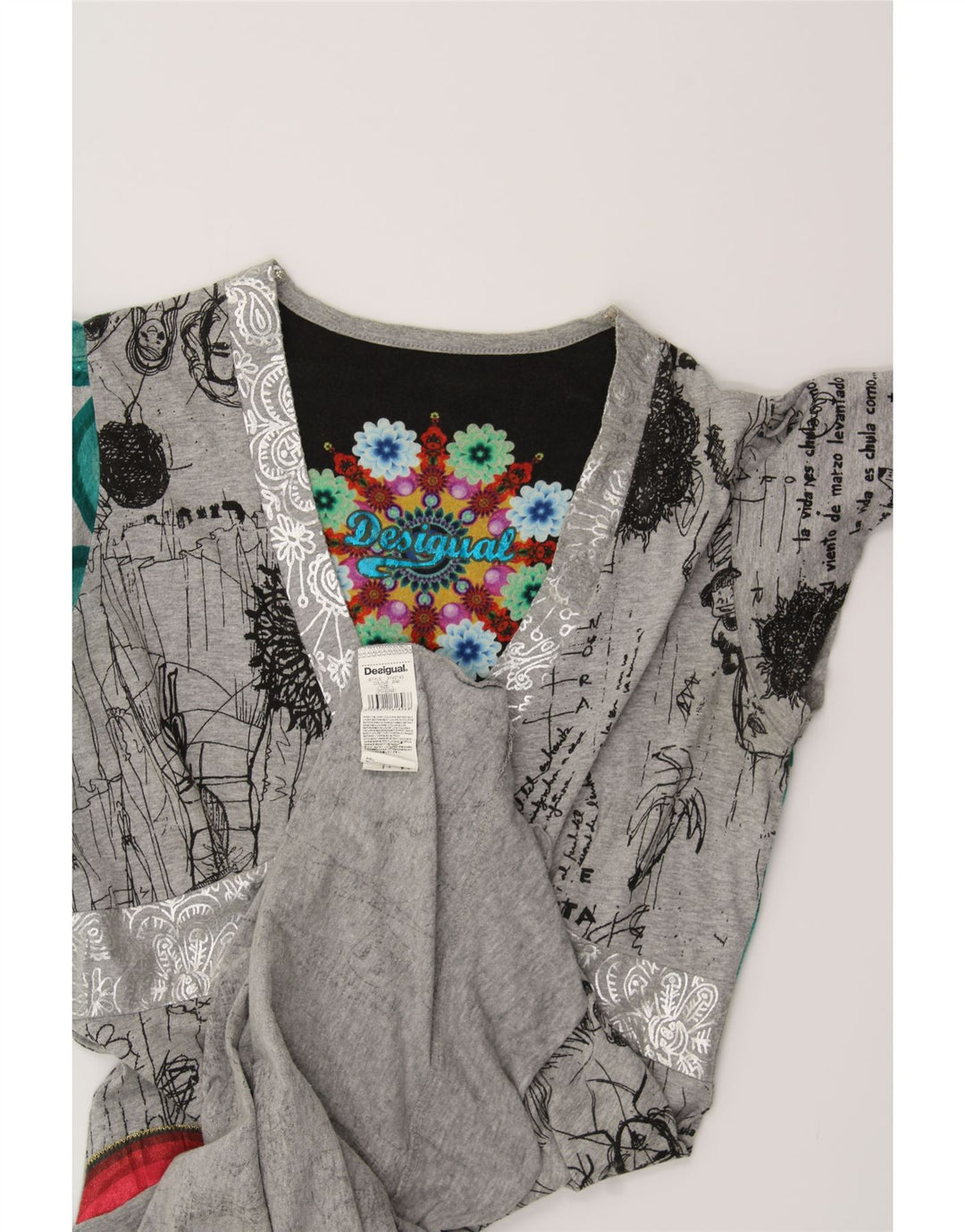 DESIGUAL Womens Abstract Pattern Graphic A-Line Dress UK 14 Large Grey