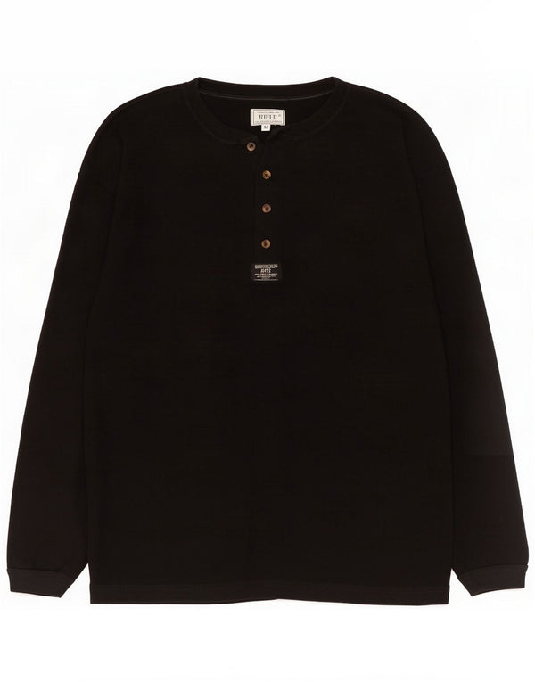 Rifle Mens Top Long Sleeve Medium Black Cotton
