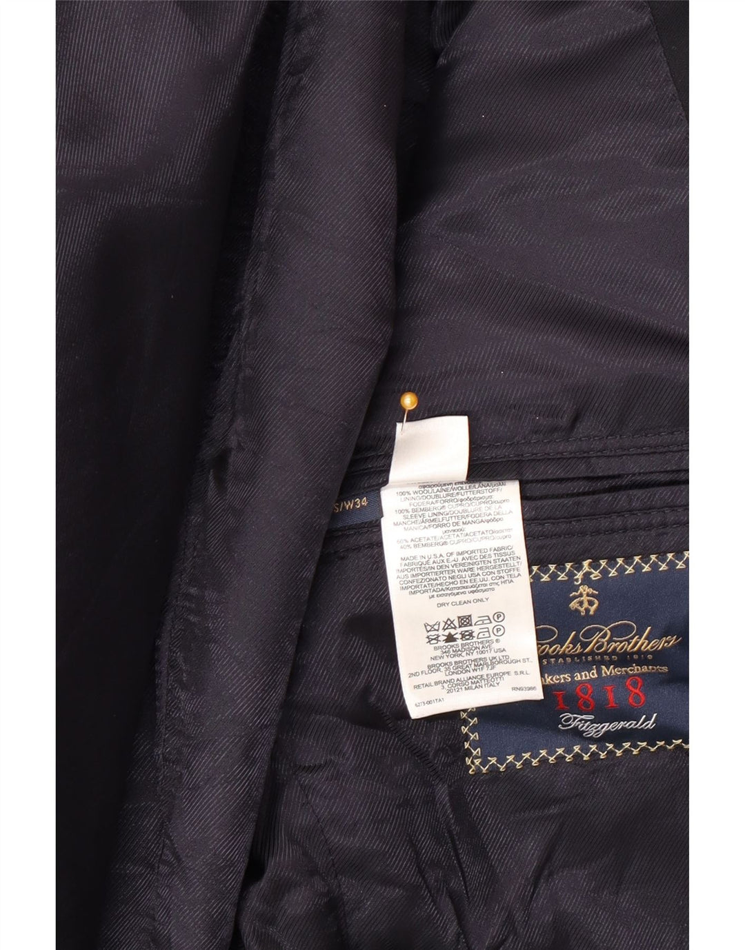 Brooks Brothers Mens 2 Button Blazer Jacket UK 40 Large Navy Blue Wool