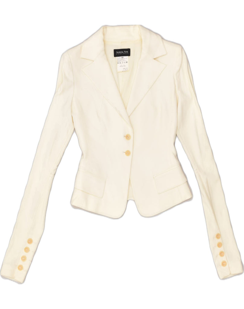 PATRIZIA PEPE FIRENZE Womens 2 Button Blazer Jacket IT 42 Medium Off White | Vintage Patrizia Pepe Firenze | Thrift | Second-Hand Patrizia Pepe Firenze | Used Clothing | Messina Hembry 