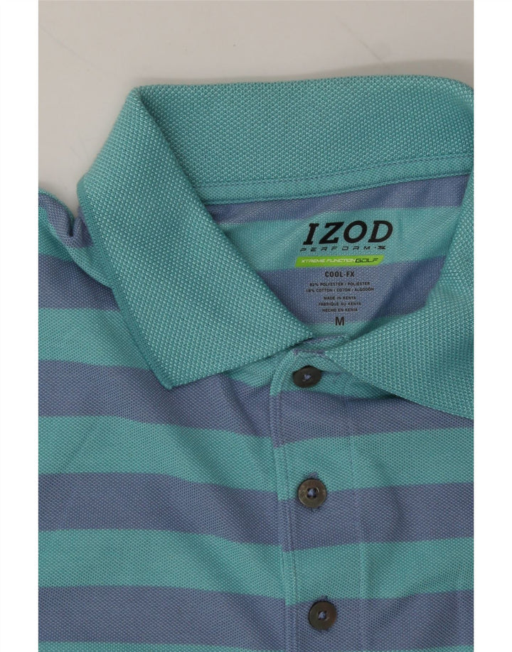 IZOD Mens Polo Shirt Medium Blue Striped Cotton Vintage Izod and Second-Hand Izod from Messina Hembry 