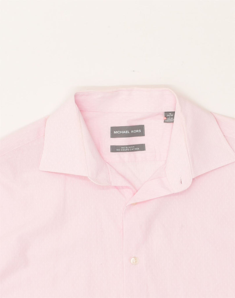 MICHAEL KORS Mens Slim Fit Shirt Size 16 Large Pink Striped Cotton | Vintage Michael Kors | Thrift | Second-Hand Michael Kors | Used Clothing | Messina Hembry 