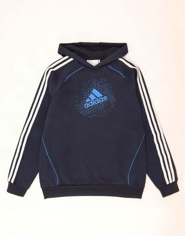 Adidas Boys Graphic Hoodie Jumper 15-16 Years Navy Blue Cotton