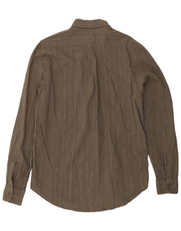 Trussardi Jeans Mens Shirt Small Khaki Striped Cotton