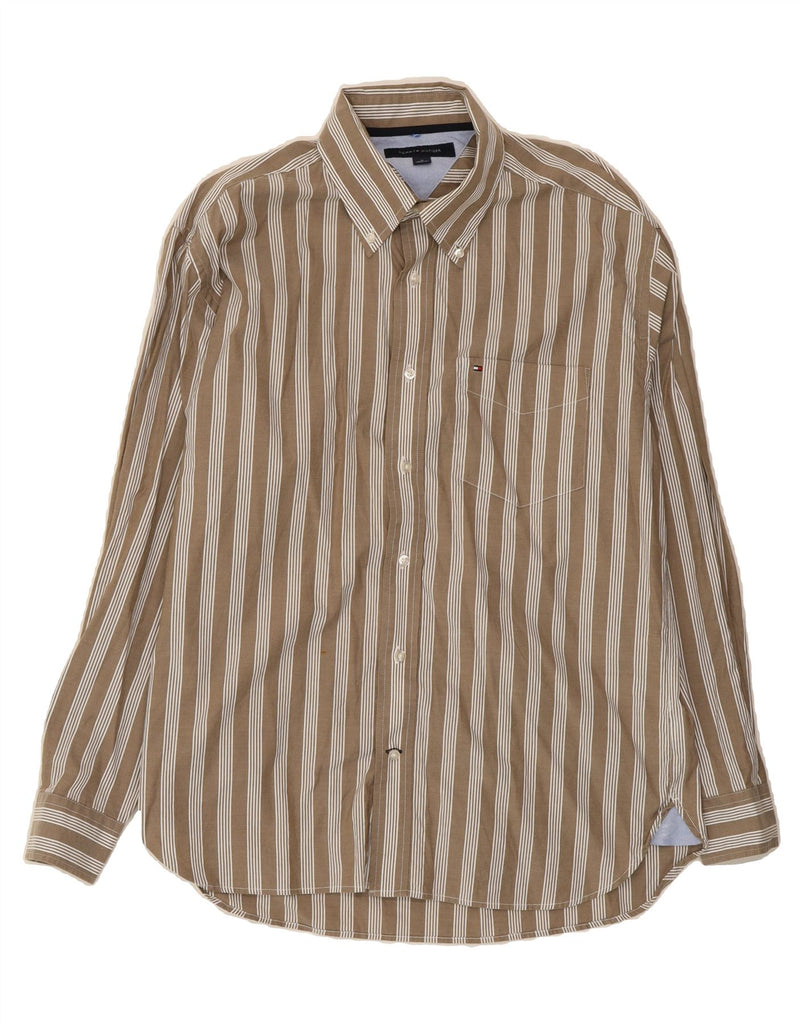 TOMMY HILFIGER Mens Shirt Medium Grey Striped Cotton Vintage Tommy Hilfiger and Second-Hand Tommy Hilfiger from Messina Hembry 