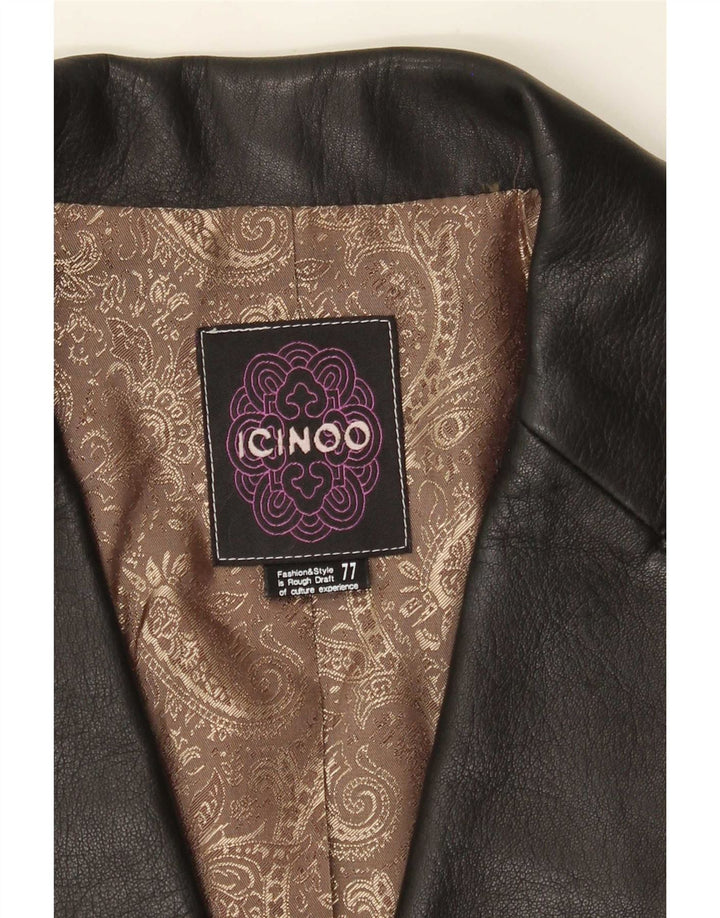 Icinoo Womens 1 Button Leather Blazer Jacket UK 10 Small Black