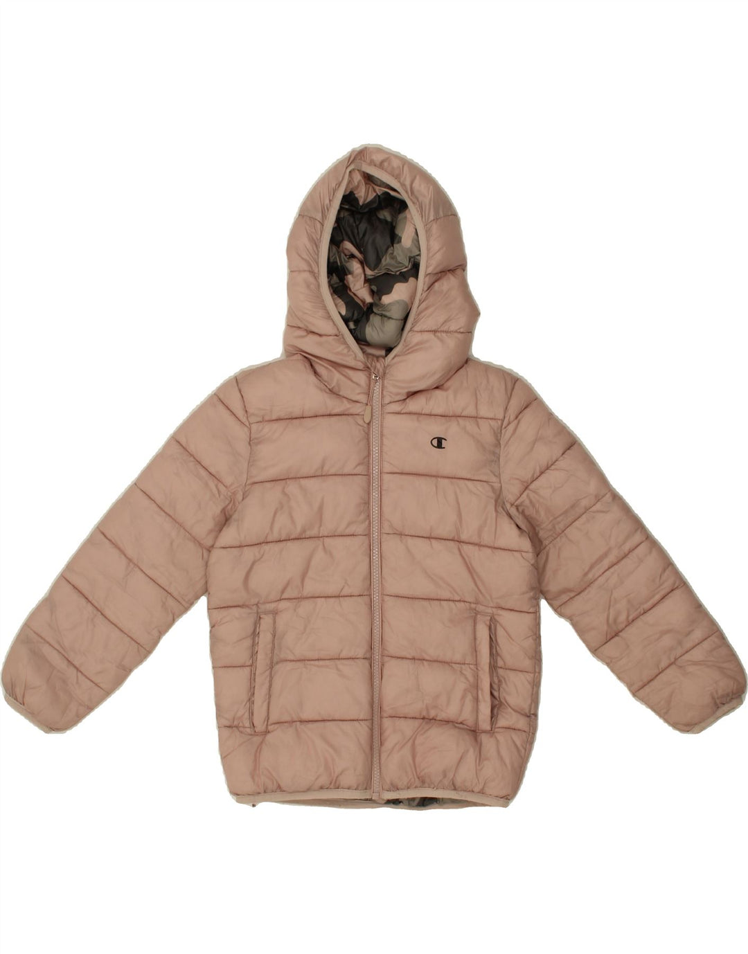 CHAMPION Girls Hooded Padded Jacket 5-6 Years XS Pink Vintage Champion and Second-Hand Champion from Messina Hembry 