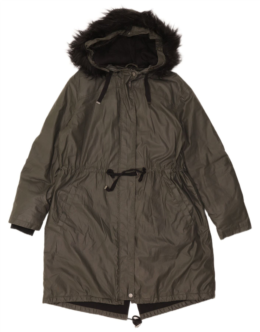Marks & Spencer Womens Hooded Parka Jacket UK 14 Large  Green Cotton