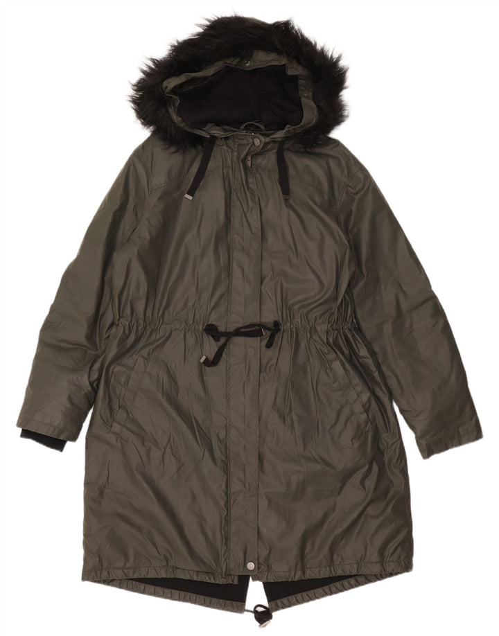 Marks & Spencer Womens Hooded Parka Jacket UK 14 Large  Green Cotton