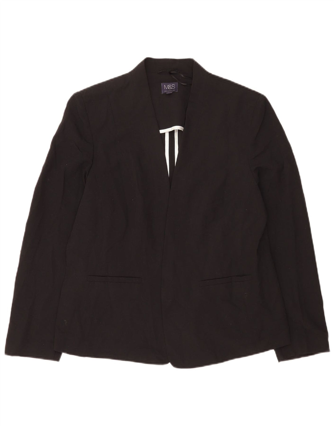 Marks & Spencer Womens Open Blazer Jacket UK 16 Large Black Polyester