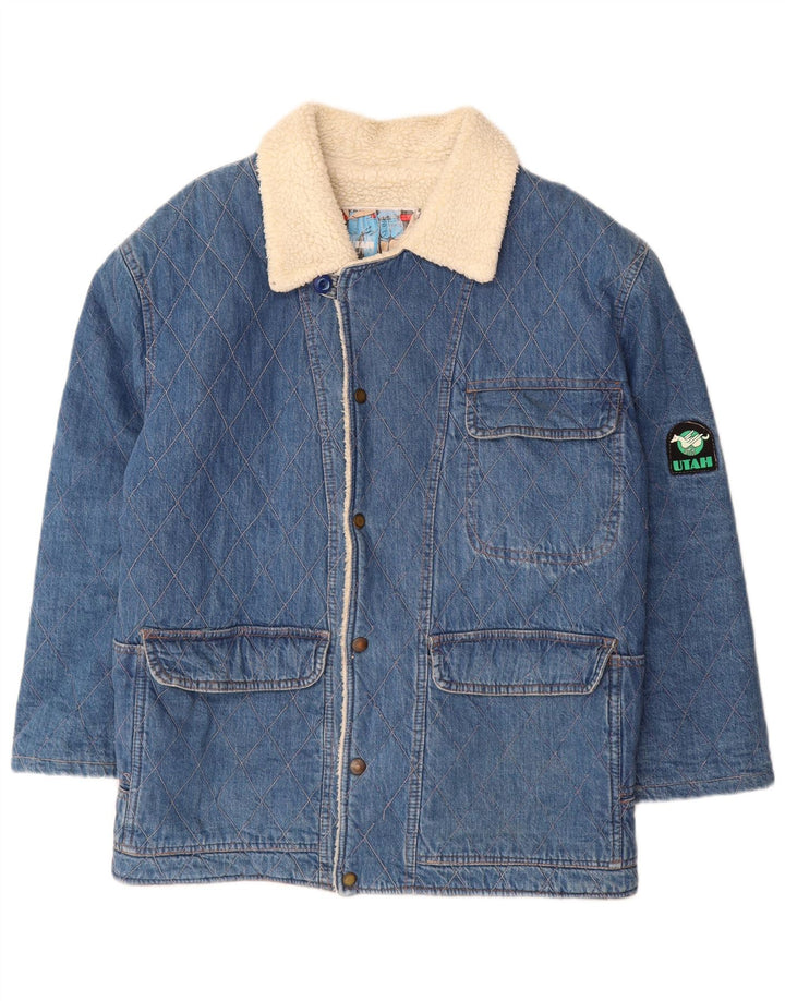 VINTAGE Mens Denim Sherpa Jacket UK 40 Large Blue Cotton Classic