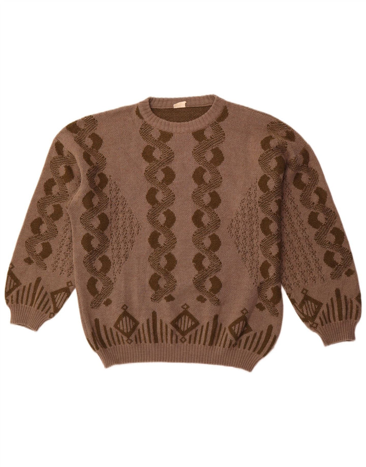 VOGUE Womens Oversized Crew Neck Jumper Sweater UK 18 XL Brown Geometric