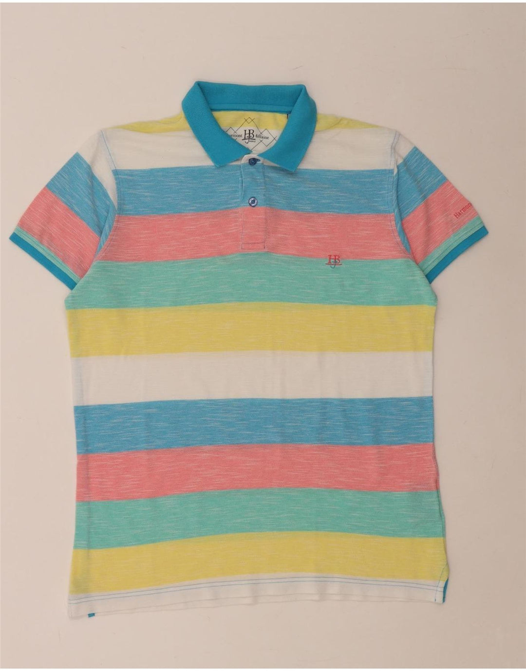 HARMONT & BLAINE Mens Polo Shirt Large Multicoloured Striped Cotton