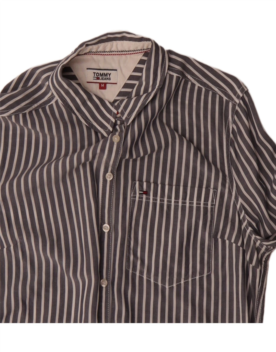 Tommy Hilfiger Womens Shirt UK 14 Medium Grey Striped Cotton