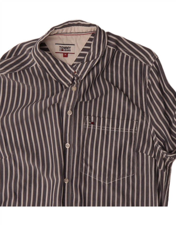 Tommy Hilfiger Womens Shirt UK 14 Medium Grey Striped Cotton