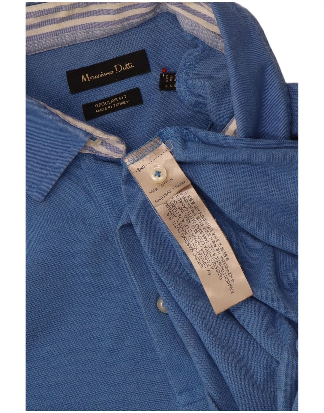 Massimo Dutti Mens Regular Fit Polo Shirt Medium Blue Cotton