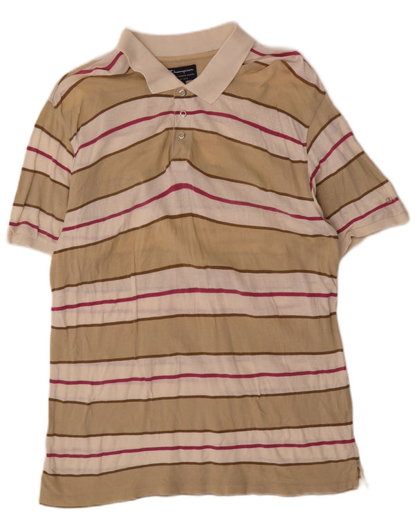 Champion Mens Polo Shirt Large Beige Striped Cotton