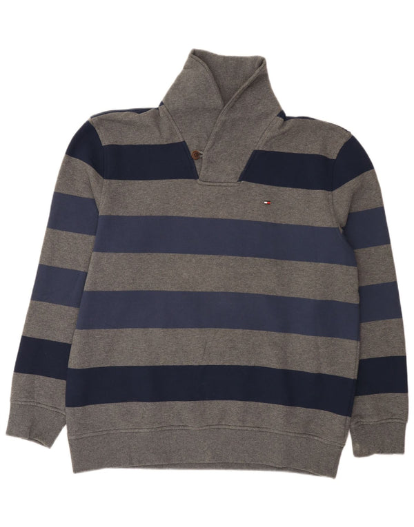 Tommy Hilfiger Mens Shawl Neck Sweatshirt Jumper XL Grey Striped Cotton