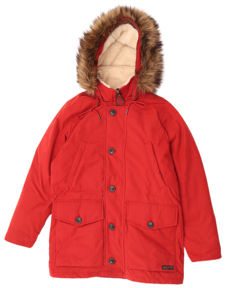 Abercrombie & Fitch Mens Hooded Padded Coat UK 38 Medium Red Polyester