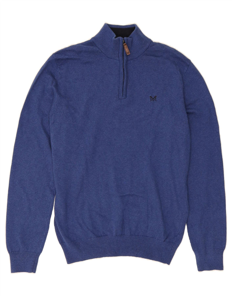 CREW CLOTHING Mens Zip Neck Jumper Sweater Medium Blue Cotton Vintage Crew Clothing and Second-Hand Crew Clothing from Messina Hembry 