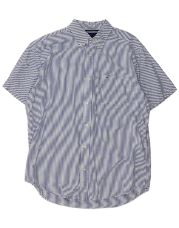 Tommy Hilfiger Mens Short Sleeve Shirt Large Blue Pinstripe Cotton