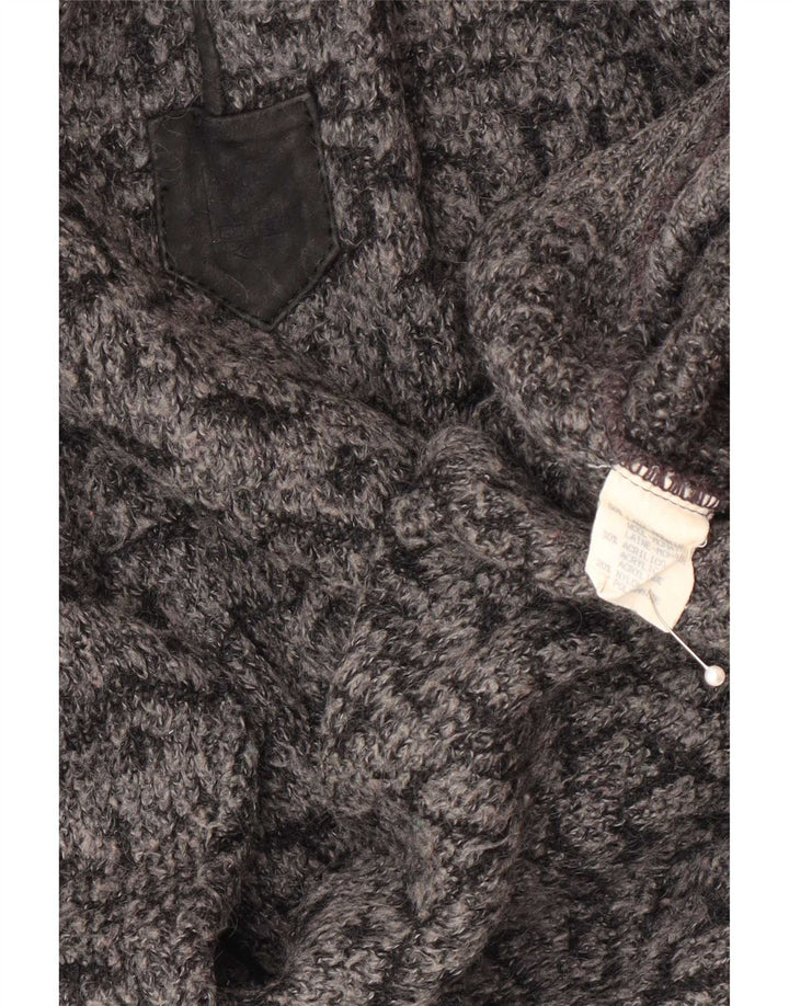 Vintage Mens Polo Neck Jumper Sweater IT 52 Large Grey Geometric Wool