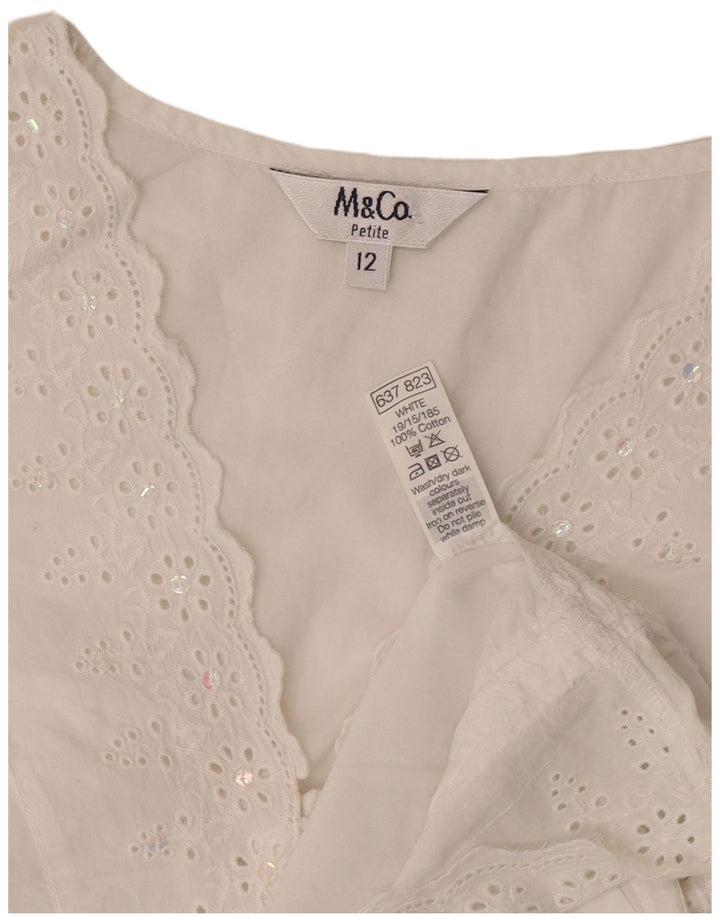 Max & Co. Womens Petite Blouse Top UK 12 Medium White Floral Cotton