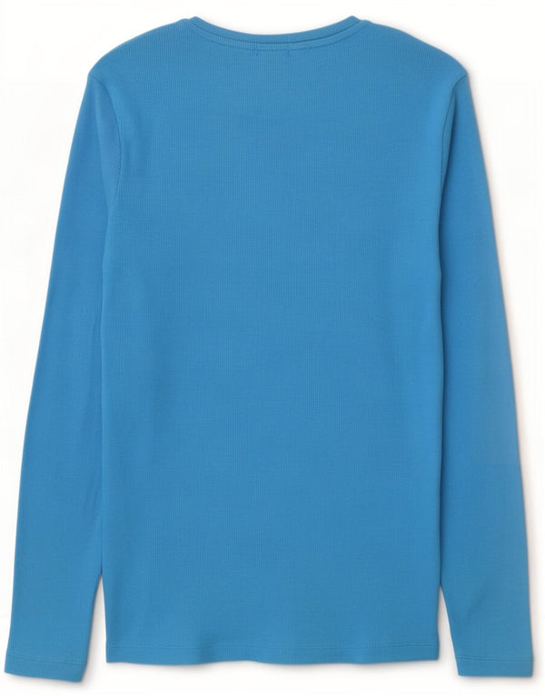 Marks & Spencer Womens Top Long Sleeve UK 10 Small Blue Cotton