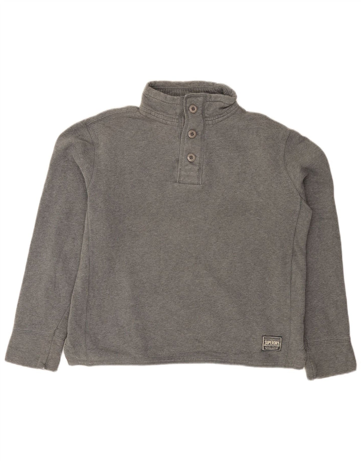 Superdry Mens Button Neck Sweatshirt Jumper Medium Grey Cotton