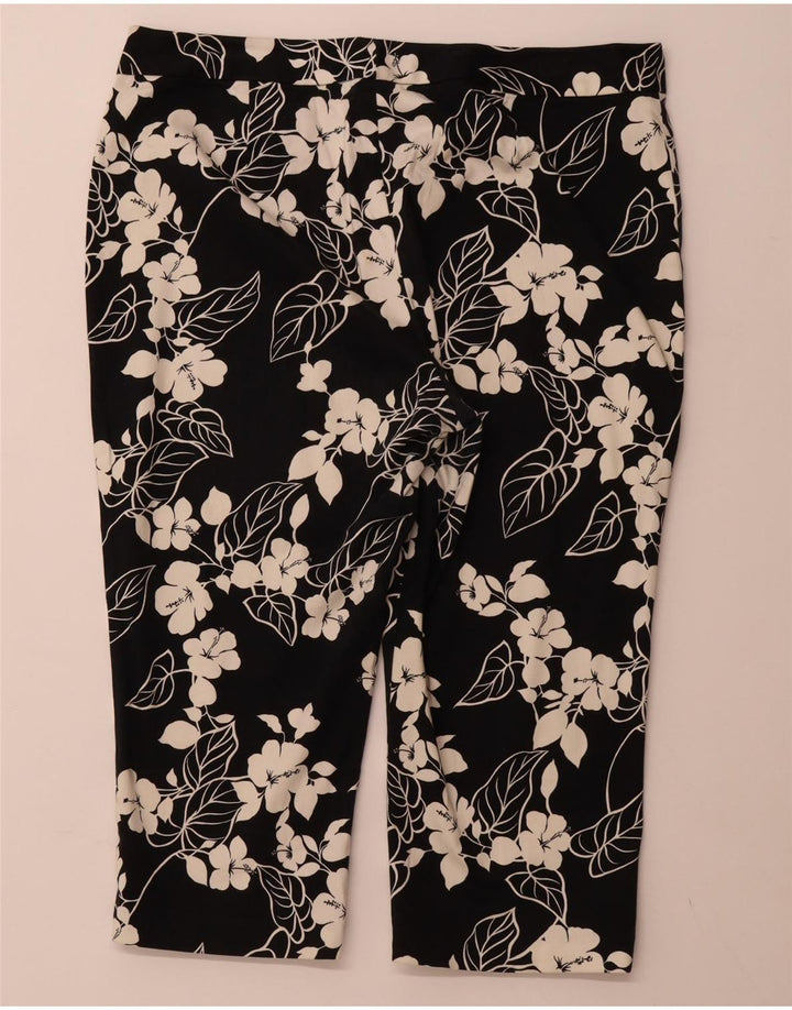 CHAPS Womens Straight Capri Trousers US 16 2XL W38 L20 Black Floral Cotton