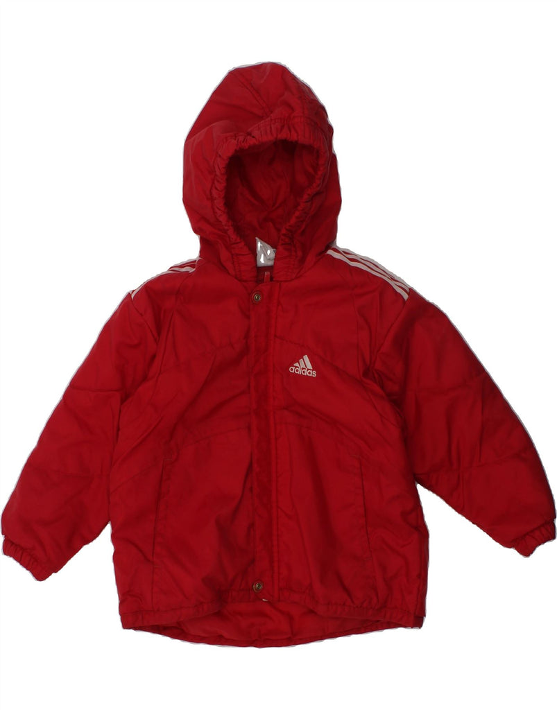 ADIDAS Boys Hooded Padded Jacket 2-3 Years Red Nylon | Vintage Adidas | Thrift | Second-Hand Adidas | Used Clothing | Messina Hembry 