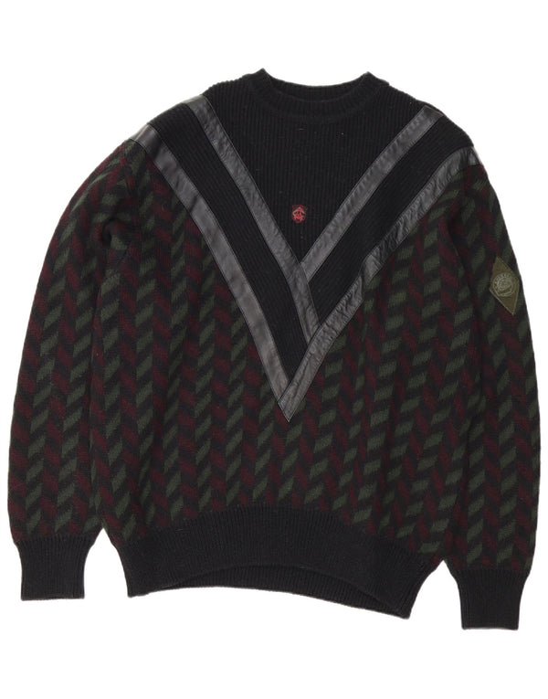 Vintage Mens Crew Neck Jumper Sweater IT 54 XL Black Geometric