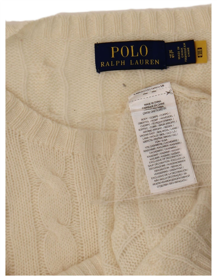 POLO RALPH LAUREN Mens Crew Neck Jumper Sweater XL Off White Wool