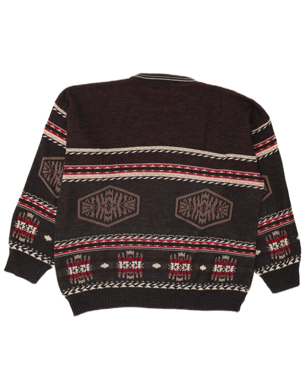 Henry Morell Mens Crew Neck Jumper Sweater 2XL Grey Fair Isle Acrylic