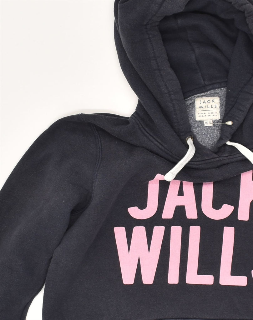 JACK WILLS Womens Graphic Hoodie Jumper UK 10 Small  Navy Blue Cotton | Vintage Jack Wills | Thrift | Second-Hand Jack Wills | Used Clothing | Messina Hembry 