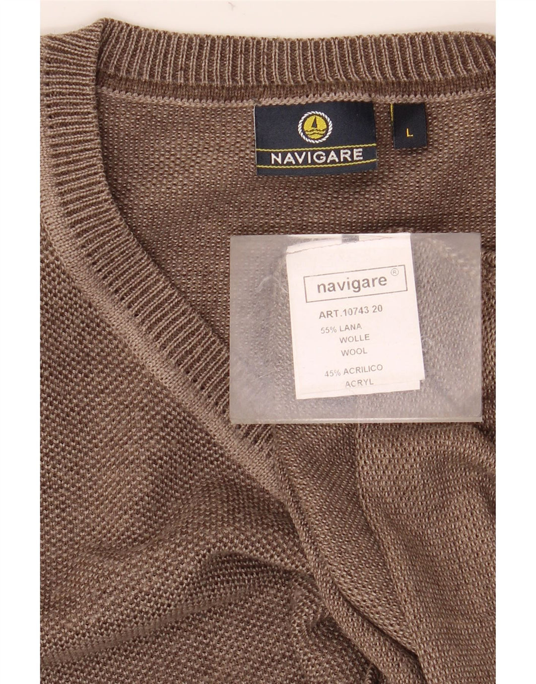 NAVIGARE Womens V-Neck Jumper Sweater UK 16 Large Brown Wool
