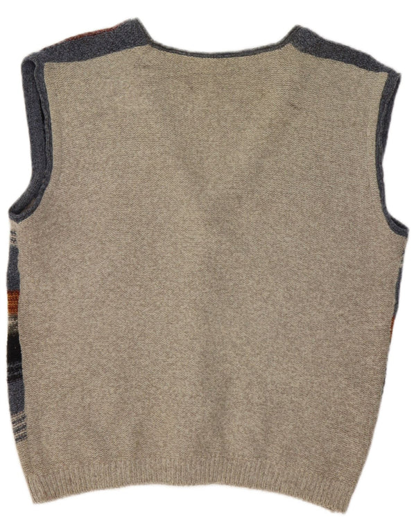 Vintage Mens Sleeveless Cardigan Sweater Large Multicoloured Striped