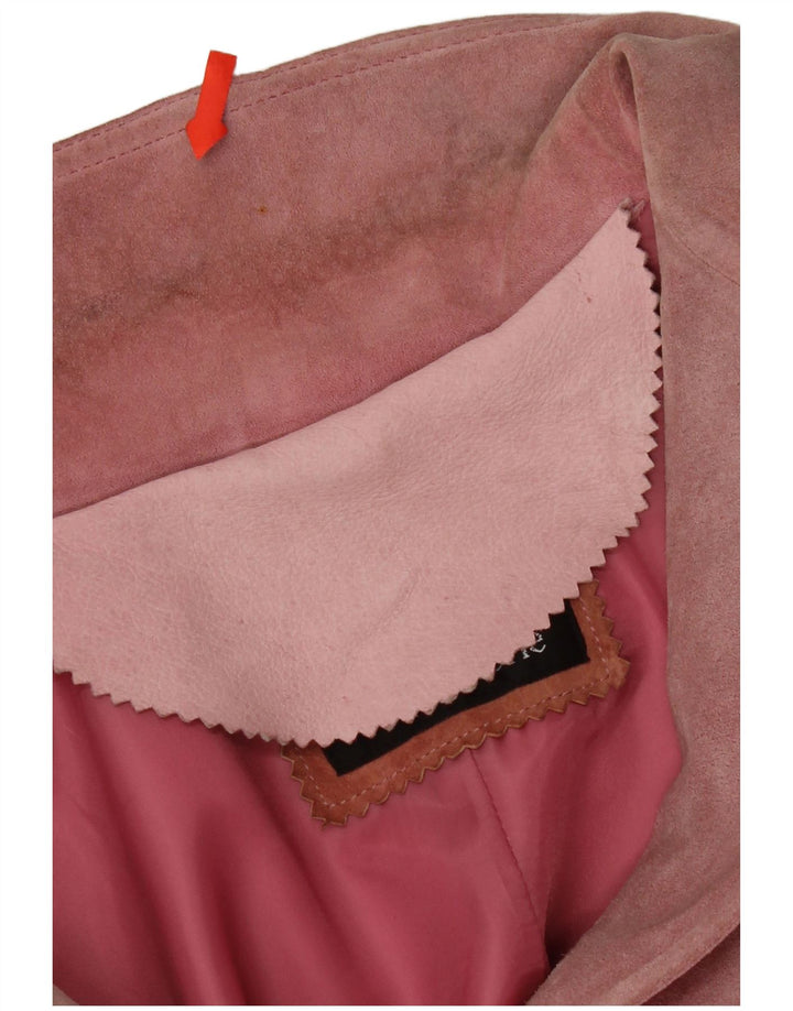 VINTAGE Womens 2 Button Suede Blazer Jacket IT 46 Large Pink Leather