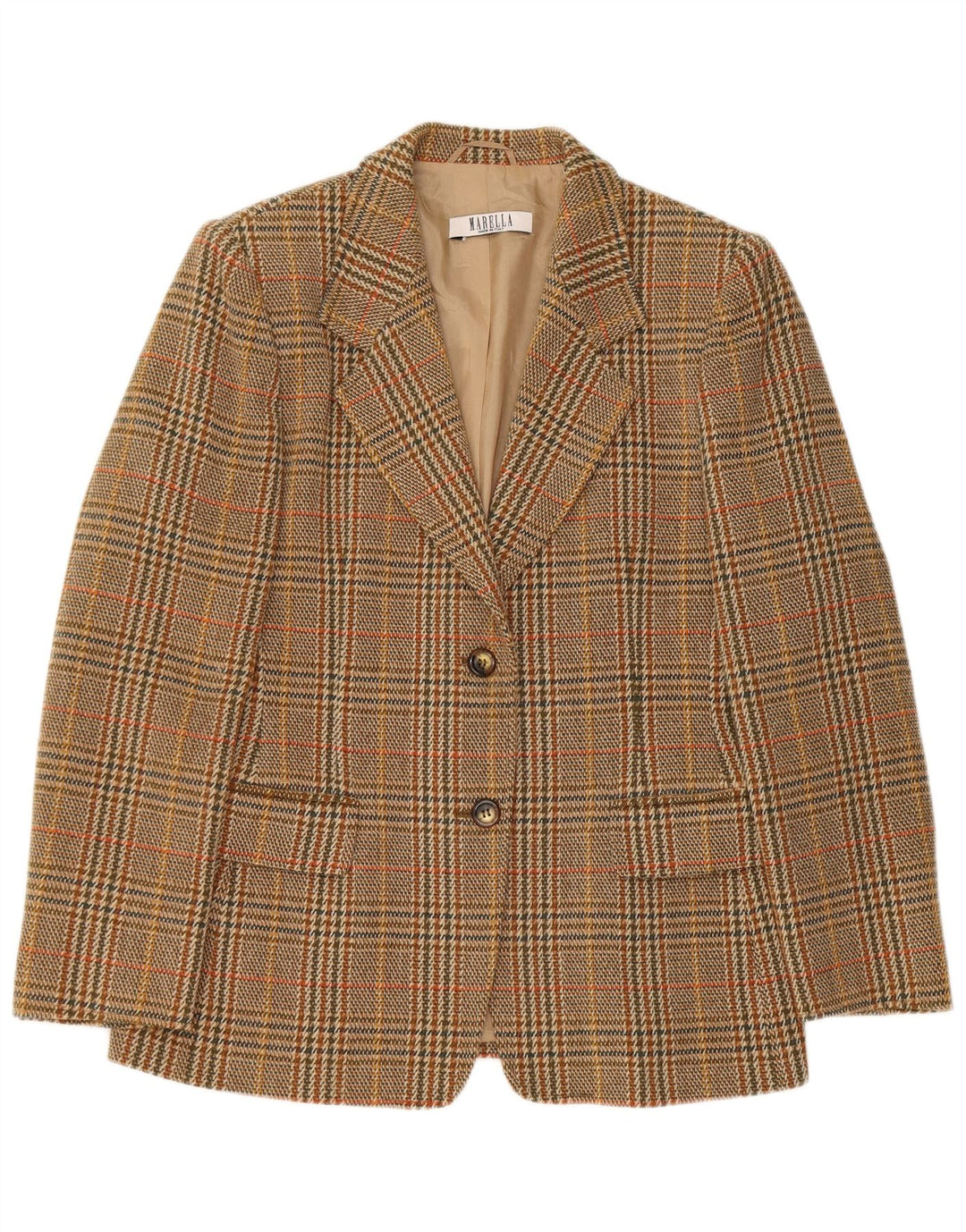 Marella Womens 2 Button Blazer Jacket UK 16 Large Brown Houndstooth