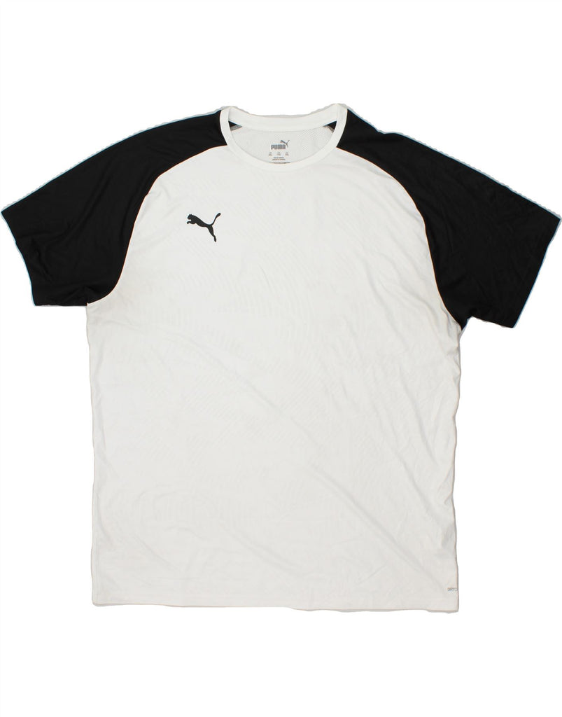 PUMA Mens Graphic T-Shirt Top 2XL White Colourblock Polyester | Vintage Puma | Thrift | Second-Hand Puma | Used Clothing | Messina Hembry 