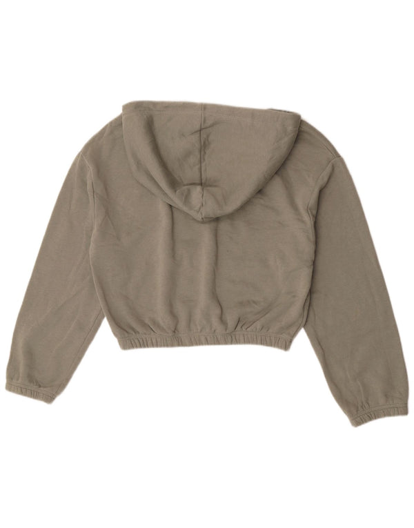 Zara Womens Crop Hoodie Jumper UK 14 Medium Green Cotton