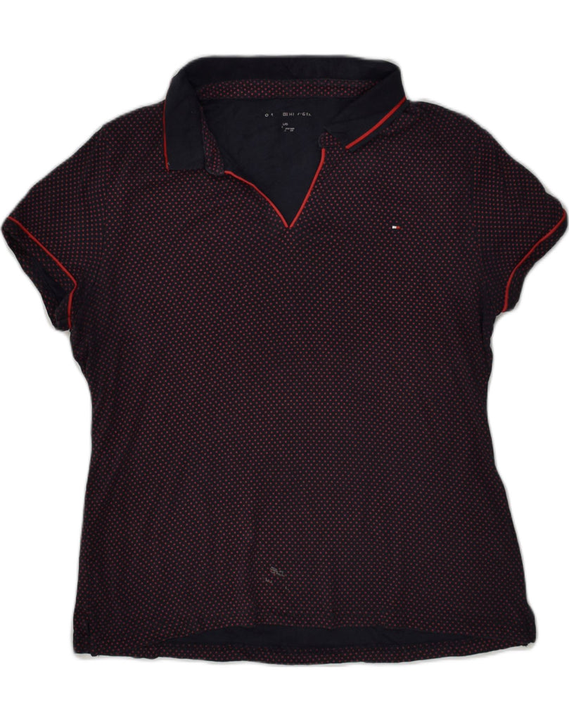 TOMMY HILFIGER Womens Polo Shirt UK 14 Large Black Polka Dot Cotton | Vintage Tommy Hilfiger | Thrift | Second-Hand Tommy Hilfiger | Used Clothing | Messina Hembry 