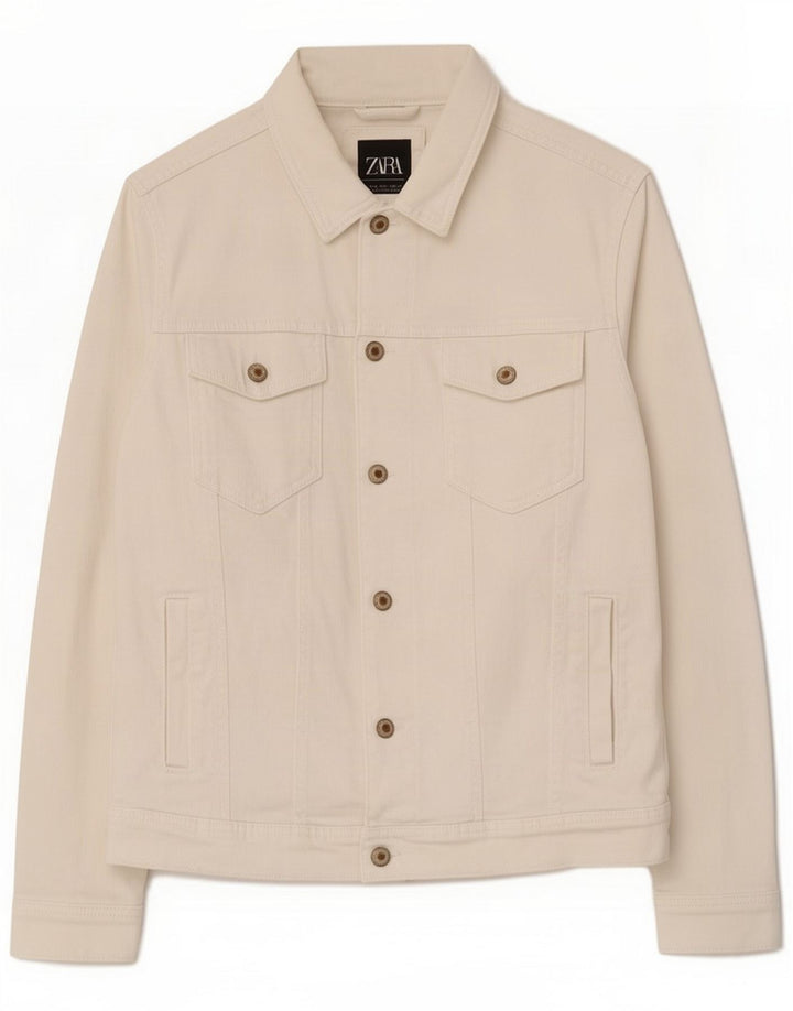 Zara Mens Denim Jacket UK 40 Large Off White Cotton