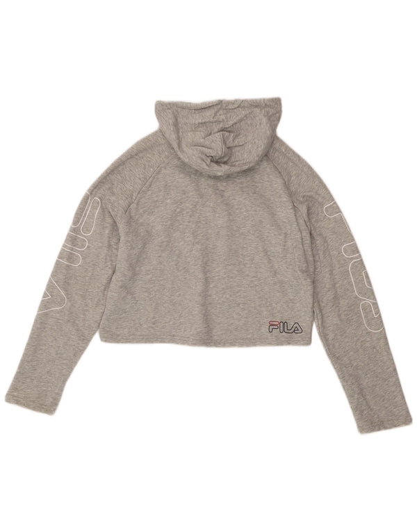 Fila Womens Crop Graphic Hoodie Jumper UK 6 XS Grey Flecked Cotton